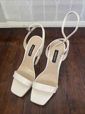 Nine West White Patent Ankle-Strap Heel Sandals Size 5
